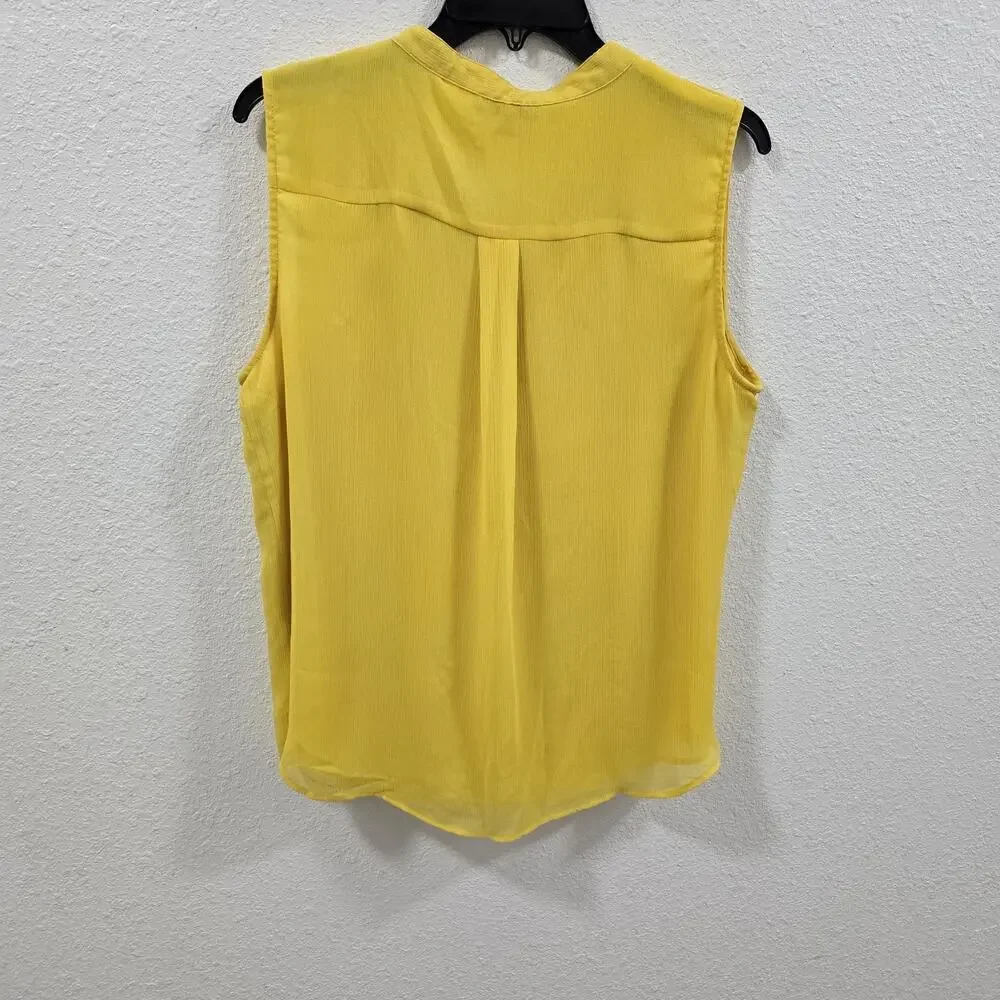 Tommy Hilfiger Womens XL Yellow Ruffle Tie Neck Chiffon Sleeveless Top blouse